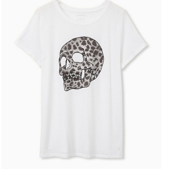 TORRID NWT VINTAGE TEE - TRIBLEND JERSEY LEOPARD SKULL WHITE - Picture 2 of 5